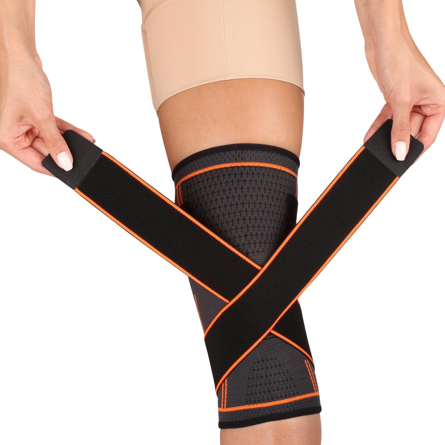 Elastic Knee Brace with Compression Straps INDIGO Black-Orange