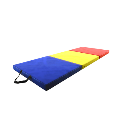 DRUNA Colchoneta Gimnasia Plegable 180x60x6 cm con Asas - Azul / Amarillo / Rojo