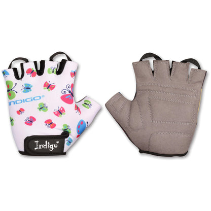 Children's Cycling Gloves BUTTERFLY INDIGO White