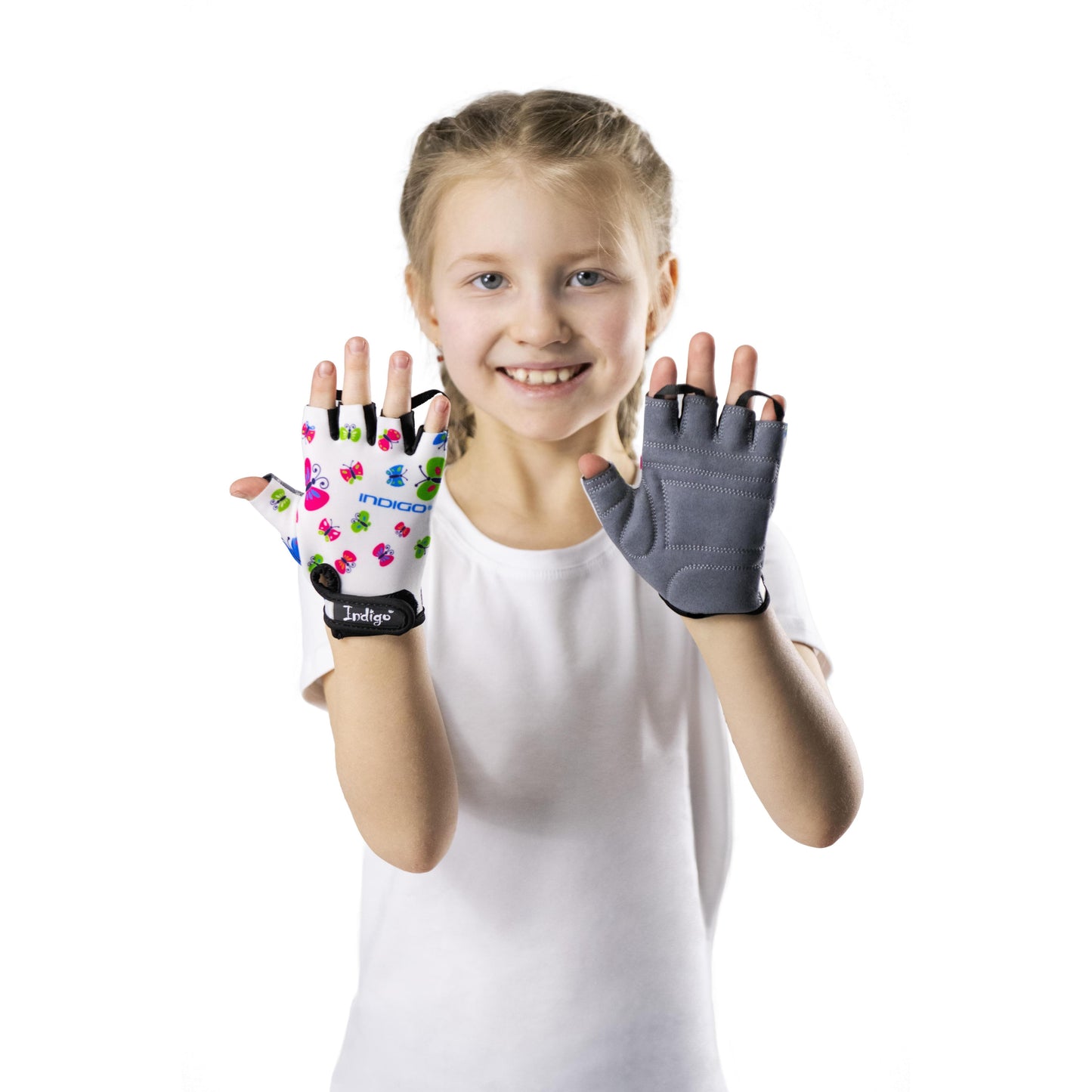 Children's Cycling Gloves BUTTERFLY INDIGO White