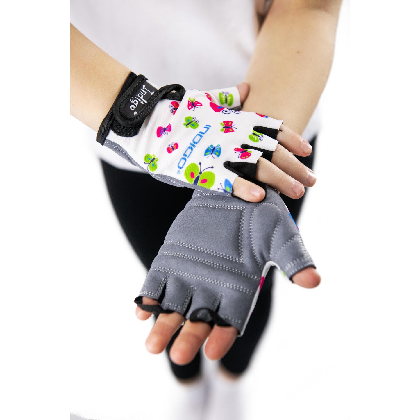 Children's Cycling Gloves BUTTERFLY INDIGO White