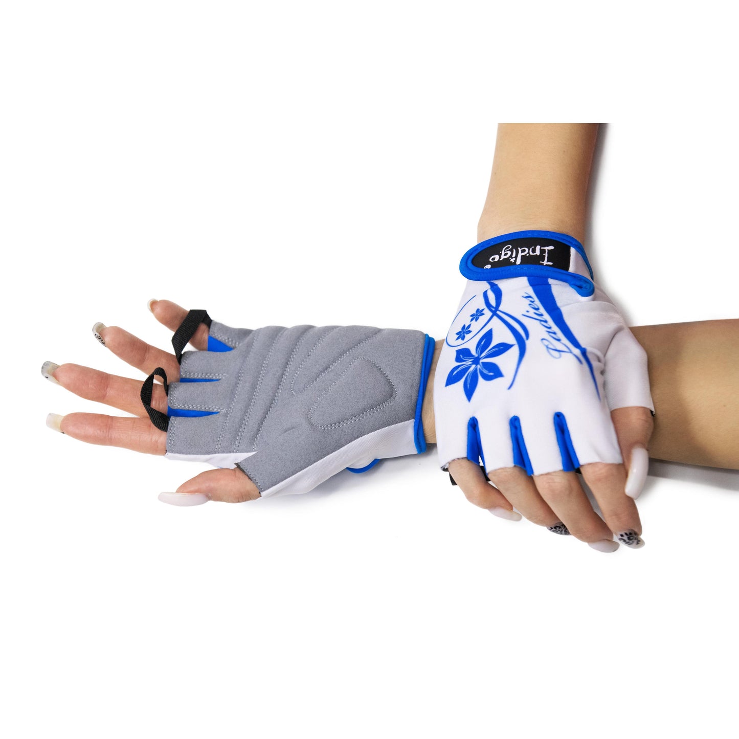 Gants Cyclisme Femme INDIGO Blanc-Bleu