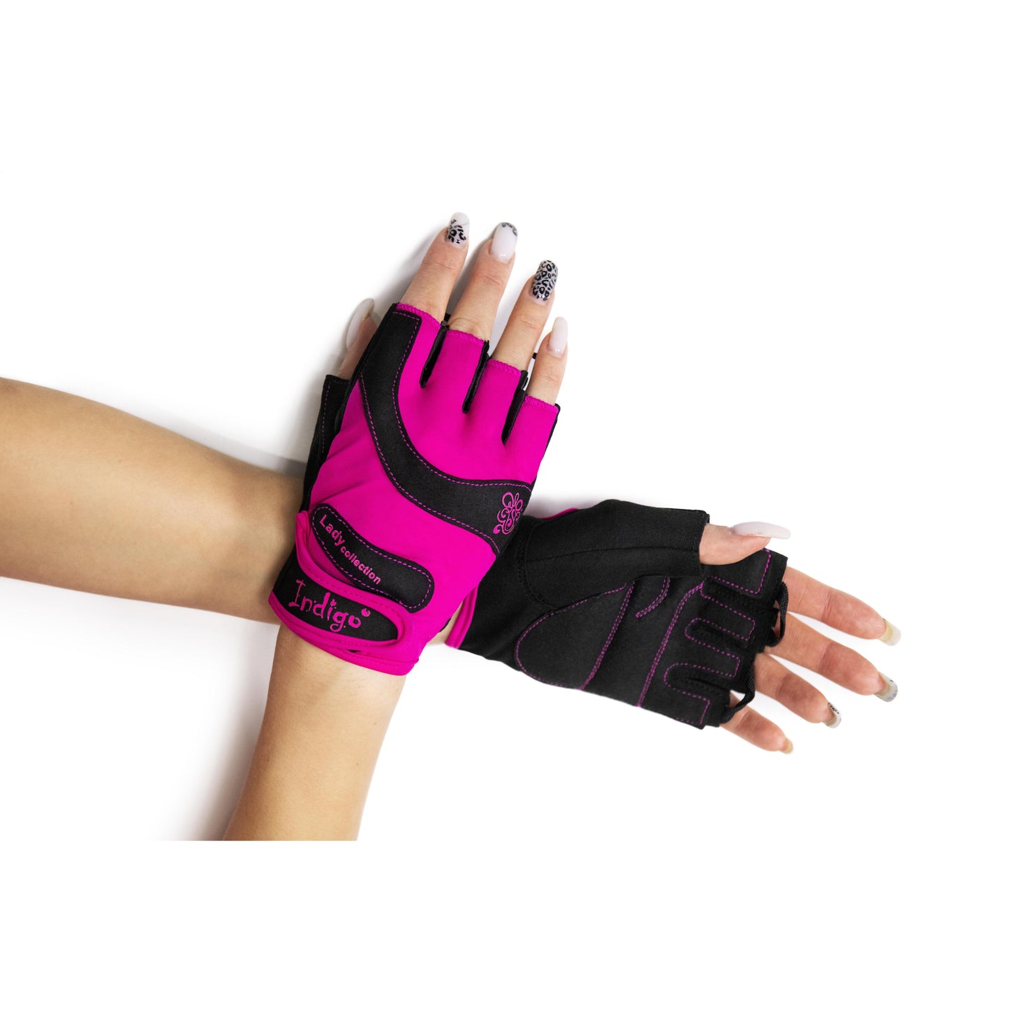 Fitness Gloves Spandex for Women INDIGO Pink-Black