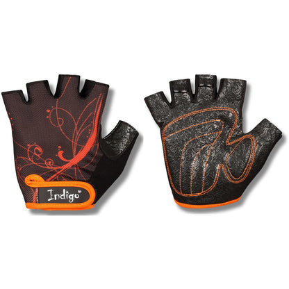 Fitness Gloves for Women Spandex Mesh and Suede INDIGO Black-Orange