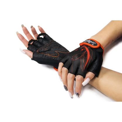 Fitness Gloves for Women Spandex Mesh and Suede INDIGO Black-Orange