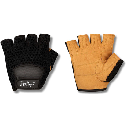 Indigo Black-Brown Suede and Mesh Fitness Gloves for Men