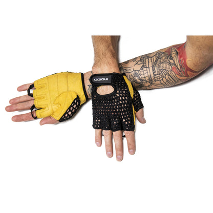 Indigo Black-Brown Suede and Mesh Fitness Gloves for Men