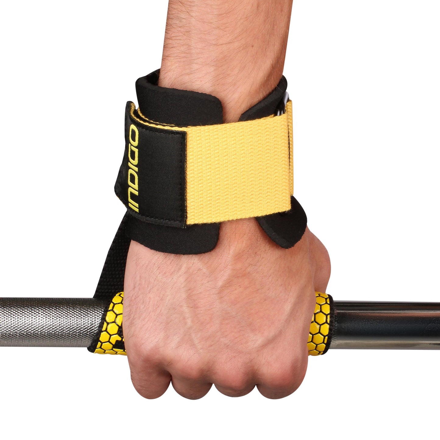 Weightlifting Wrist Wraps With Deadlift (Pair) INDIGO Black - Yellow