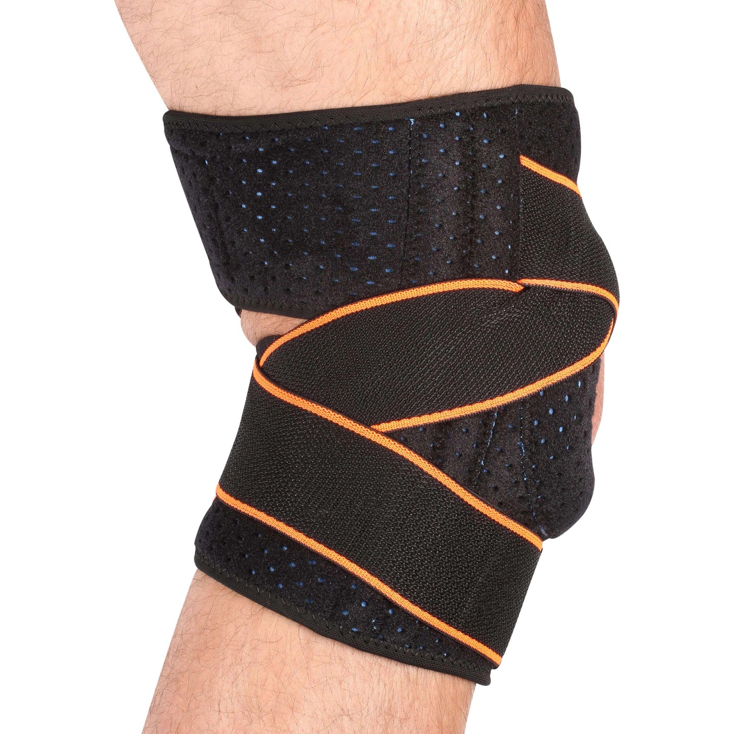 Neoprene Knee Brace with Gel Disc and Compression Straps INDIGO Black-Orange