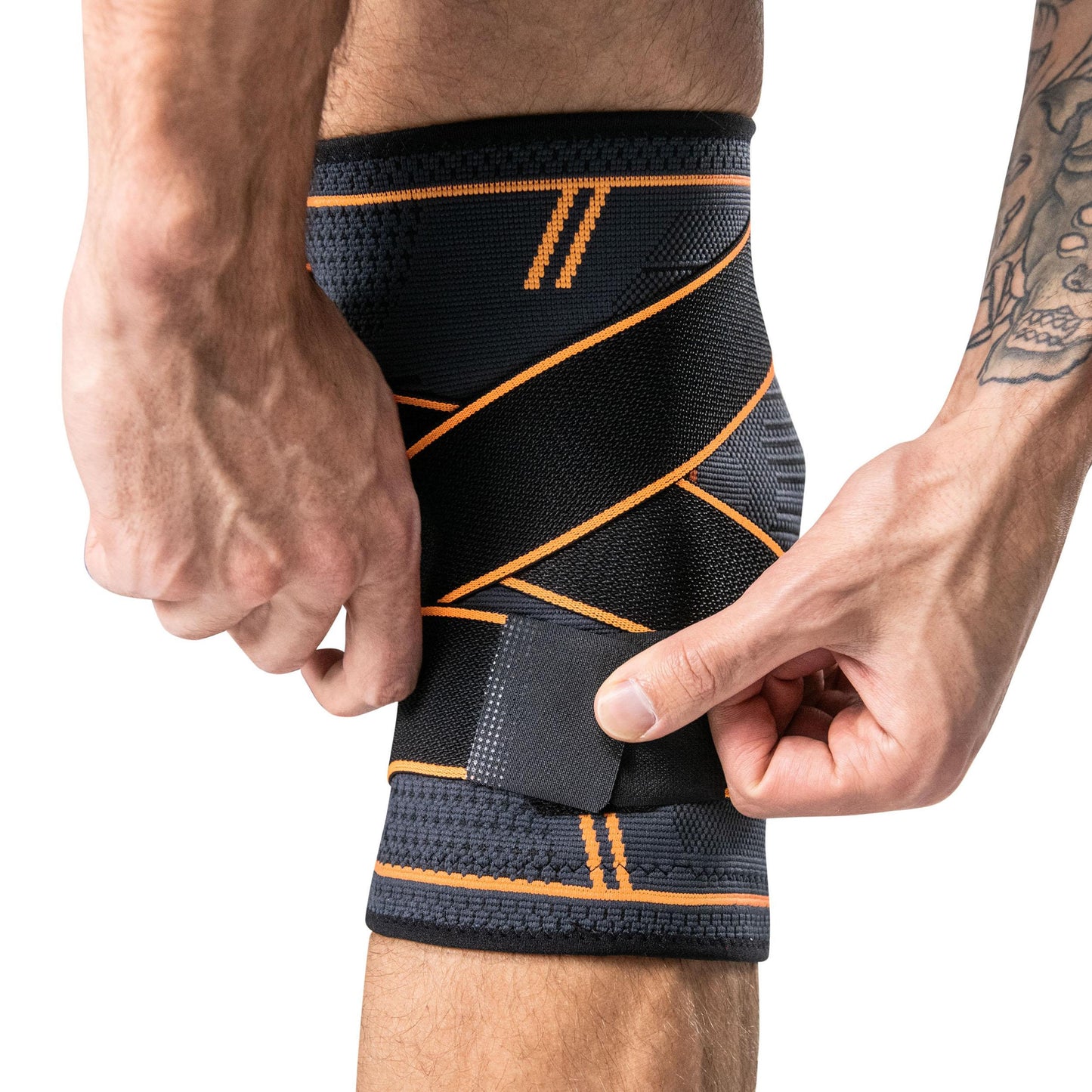 Elastic Knee Brace with Compression Straps INDIGO Black-Orange