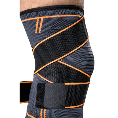 Elastic Knee Brace with Compression Straps INDIGO Black-Orange