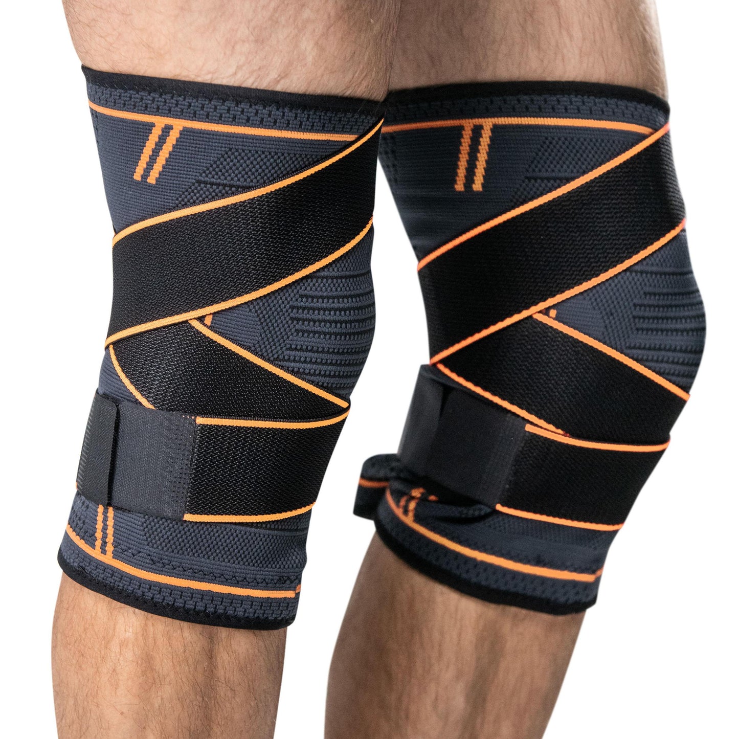 Elastic Knee Brace with Compression Straps INDIGO Black-Orange