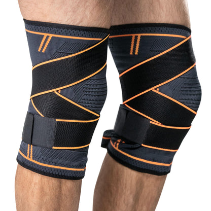 Elastic Knee Brace with Compression Straps INDIGO Black-Orange