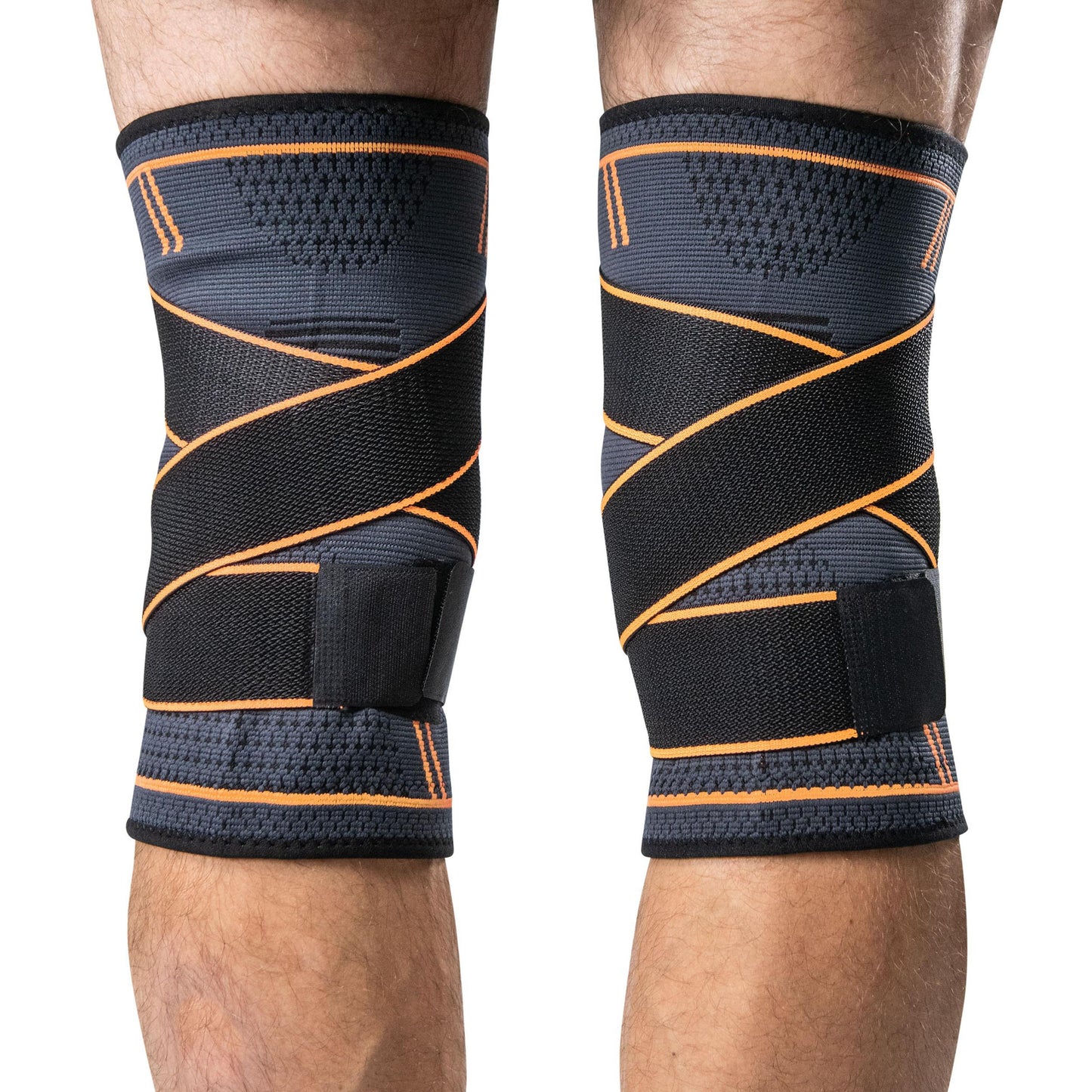 Elastic Knee Brace with Compression Straps INDIGO Black-Orange