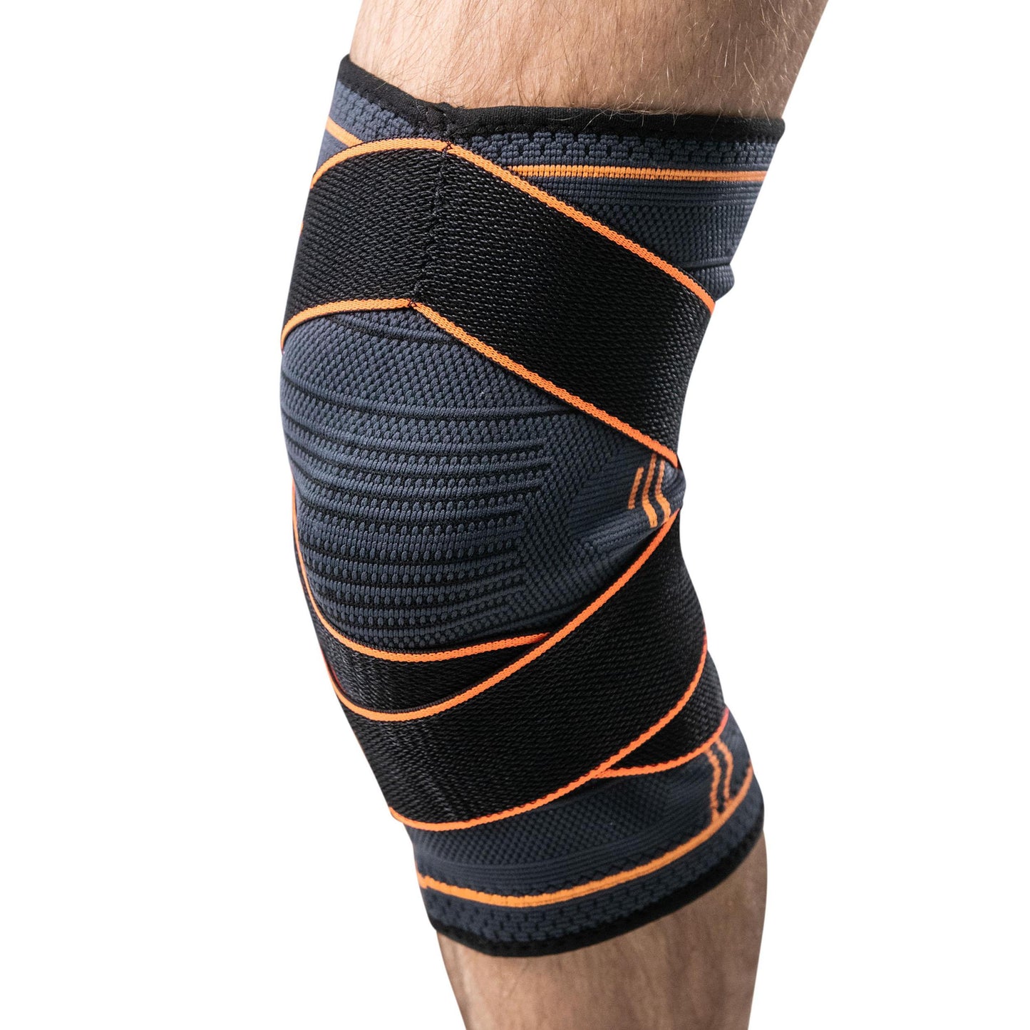 Elastic Knee Brace with Compression Straps INDIGO Black-Orange