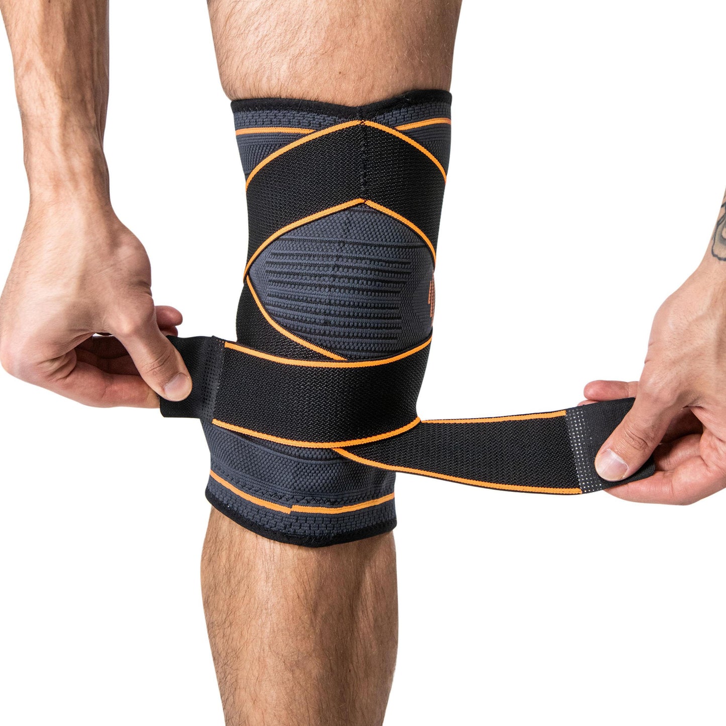 Elastic Knee Brace with Compression Straps INDIGO Black-Orange