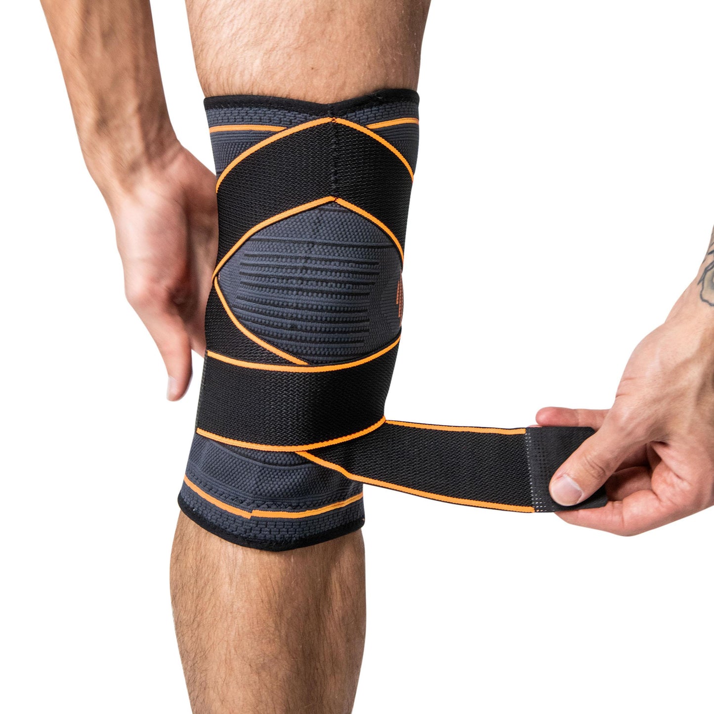 Elastic Knee Brace with Compression Straps INDIGO Black-Orange