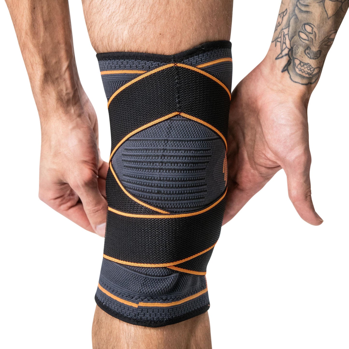 Elastic Knee Brace with Compression Straps INDIGO Black-Orange