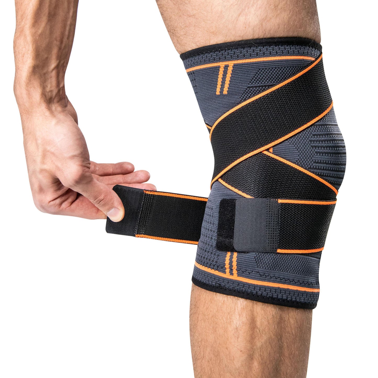 Elastic Knee Brace with Compression Straps INDIGO Black-Orange