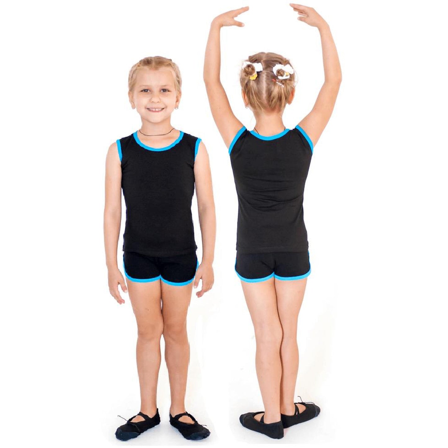 Gymnastics Shirt with Indigo Trim Black-Turquoise