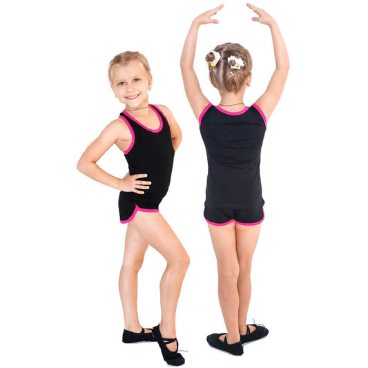 Gymnastics Shorts for Girls with INDIGO Black-Fuchsia Trim