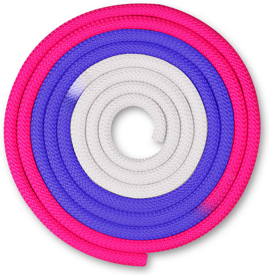 Weighted Rhythmic Gymnastics Rope 165g INDIGO Tricolor 3m White-Purple-Cyclamen