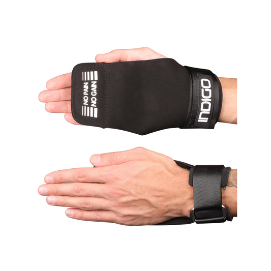 Indigo Black Sports Grips Pads with Wide Wrist Wraps for Crossfit