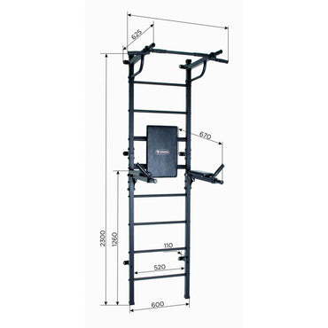 Gimnasio para Adultos de Pared  con Espaldera, Barra de Dips Plegables hasta 250 kg START 230*60*62.5 cm Negro