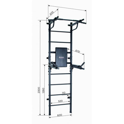 Salle de Sport pour Adultes Murale avec Espalier, Barre de Dips Pliable jusqu'à 250 kg START Blanc-Noir 230*60*62.5 cm