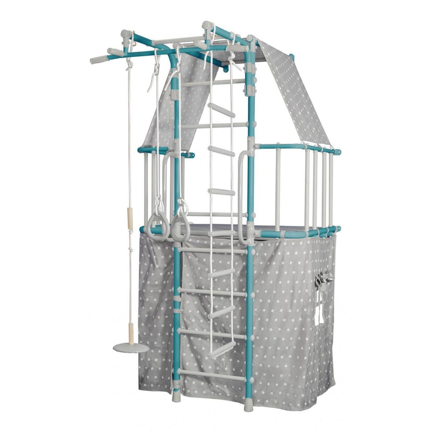 INDIGO PASTEL Wall Children's Gym with Stall Bars, Rings, Ladder, and Swing 226*115*156 cm