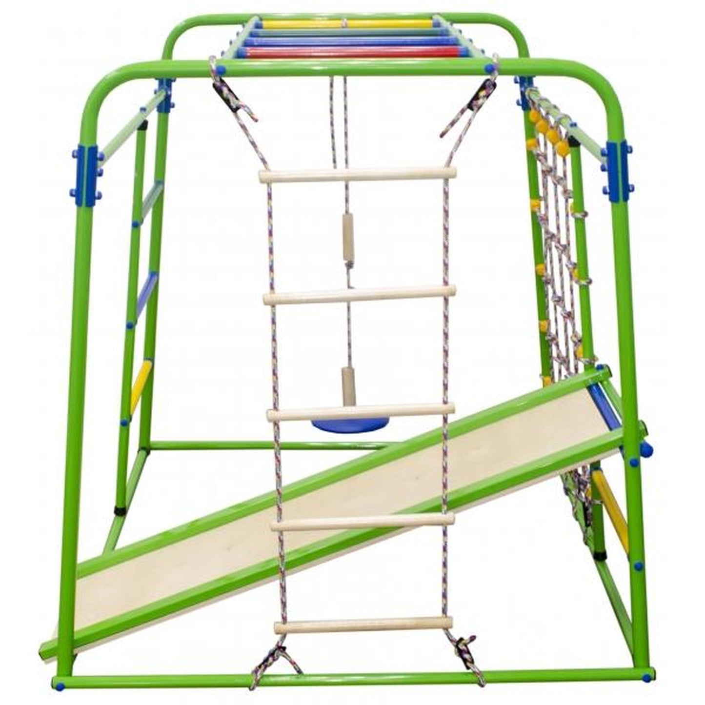 Salle de Jeux pour Enfants avec Échelle, Balançoire et Toboggan START BABY PLUS1 Blanc Arc-en-Ciel 123*133*120 cm