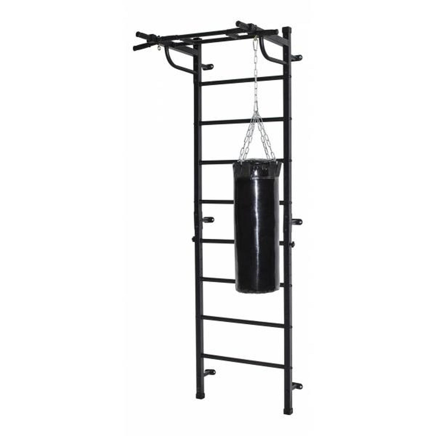 Salle de Gym Adulte Murale "3 en 1" avec Espalier, Barres pour Dips, Banc Pliable et Barre de Traction Bogatyr Flexter Blanc - Noir 246*110*68.5 cm