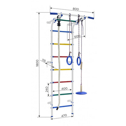 START MINI Wall-Mounted Children's Gym with Rungs, Rings, Rope, and Swing 180*60*47 cm