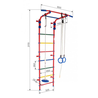 START2 Wall-Mounted Children's Gym with Stall Bars, Rings, and Swing 217*75*52.5 cm