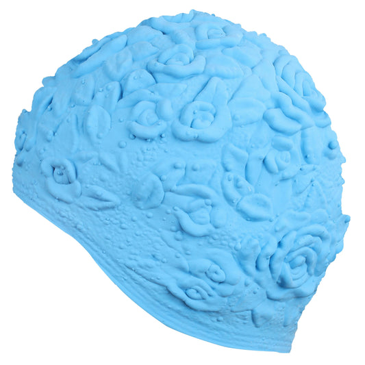 Swimming Cap with Embossed Roses INDIGO